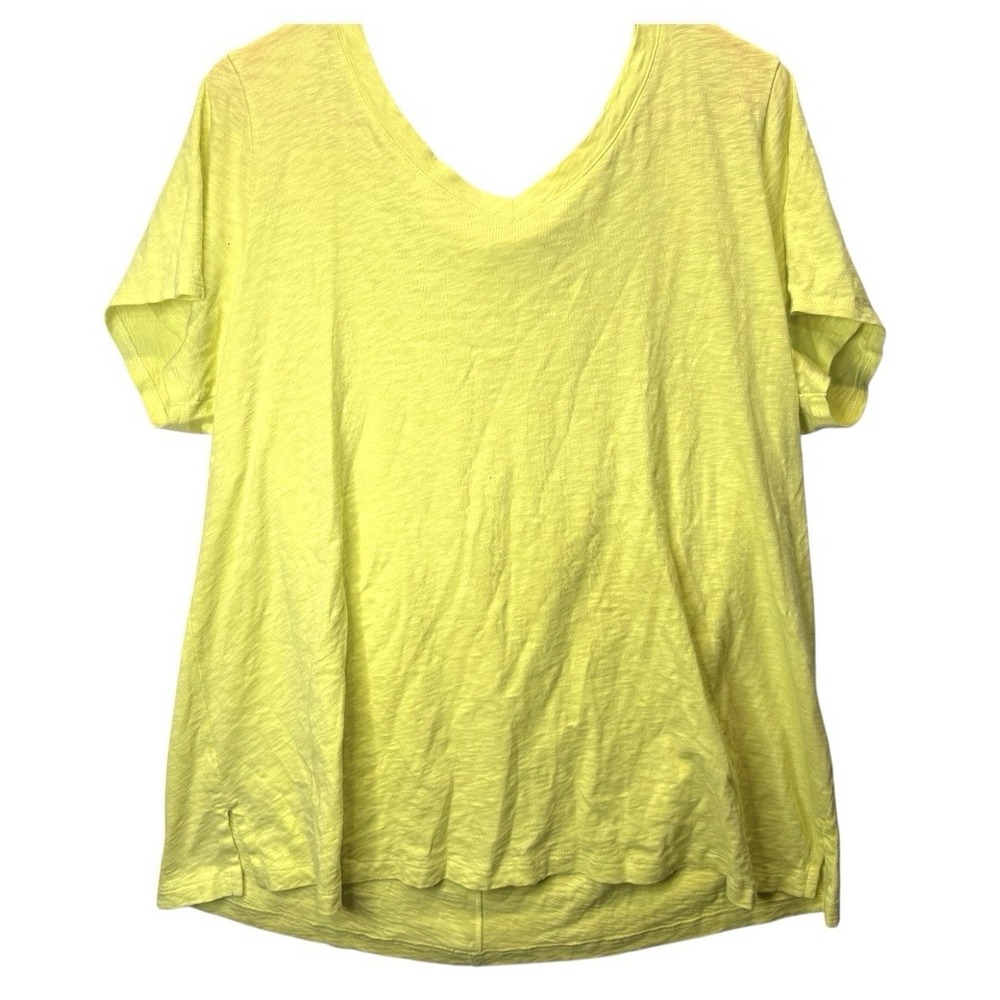 Cynthia Rowley Women's Plus Size 1X Green Yellow Short Sleeve Linen Blend Blouse